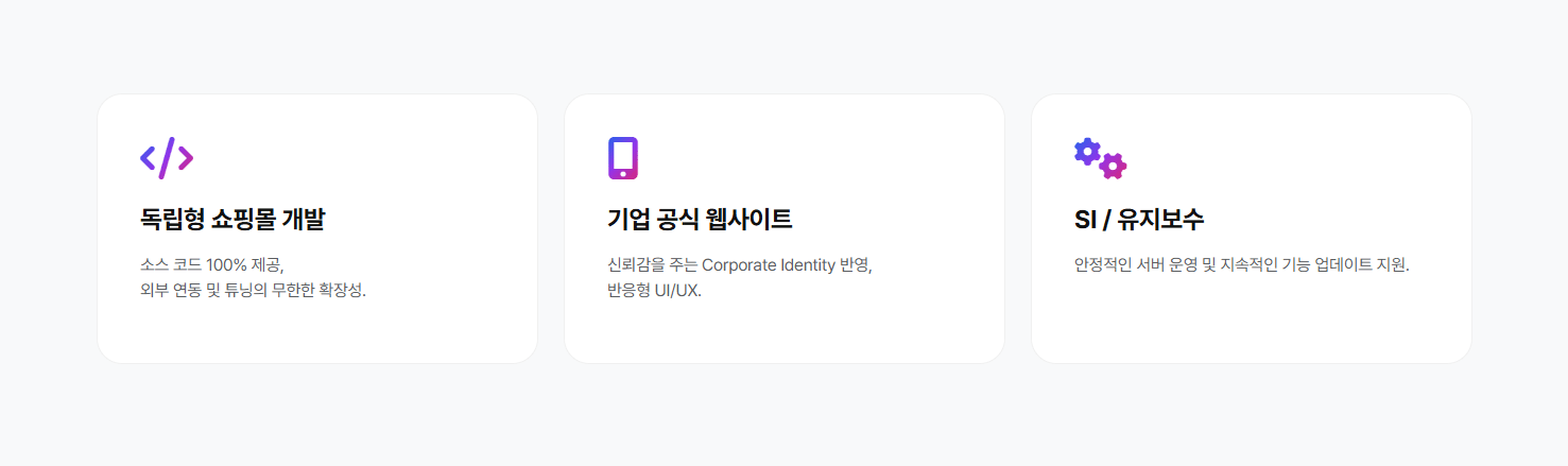 독립형 쇼핑몰 개발, 기업 공식 웹사이트, SI / 유지보수